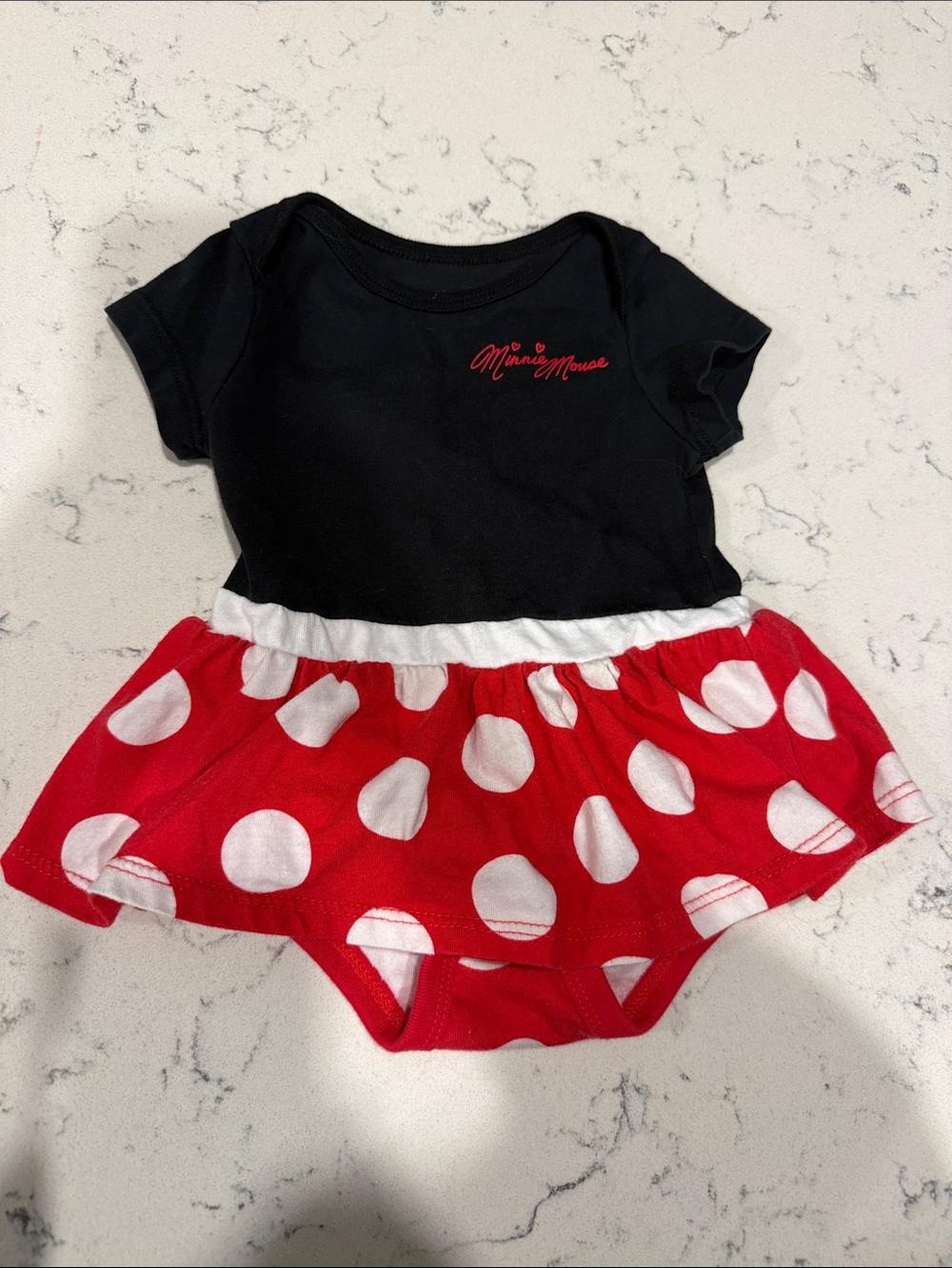 Disney Minnie Mouse Black Top with Red & White Polka Dot Skirted Bodysuit